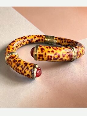 Vintage Flli Menegatti Italy Leopard Gold Vermeil Sterling Carnelian Cuff